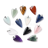 Natural & Synthetic Gemstone Pendants, with Rack Plating Platinum Plated Brass Findings, Long-Lasting Plated, Mixed Dyed and Undyed, Heart, 32~34x20x8mm, Hole: 4x4mm(G-E570-01P)