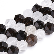 Natural Quartz Crystal and Smoky Quartz Beads Strands, Faceted, Round, 9.5~10x10mm, Hole: 1mm, about 40pcs/strand, 16.3 inch(G-S267-08)