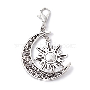 Tibetan Style Alloy Pendant Decoration, with Zinc Alloy Lobster Claw Clasps, Sun & Moon, Antique Silver, 56mm(HJEW-JM01282)