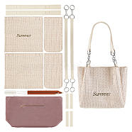 DIY Straw Woven Tote Sets, Including PU Leather Bag Materials, Woven Sheets, Alloy Findings, Zipper, Thread, Needles, Antique White, 33.8x33.8x0.5cm(DIY-WH0386-42A)