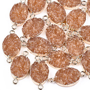 Electroplate Druzy Resin Links connectors, with Iron Findings, Oval, Light Gold, Chocolate, 26~27x13x5~6mm, Hole: 1mm(RESI-S366-08E)