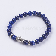 Natural Lapis Lazuli Beads Stretch Bracelets, with Alloy Finding, Buddha's Head, 2-1/8 inch(55mm)(BJEW-E325-D34)