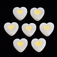 Flocky Acrylic Beads, Bead in Bead, Heart, Yellow, 16x18x11mm, Hole: 2mm(MACR-S275-28I)