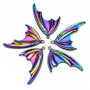 Plated Rainbow Color Alloy Big Pendants, Cadmium Free & Lead Free, Bat Wing, 50x37x2.5mm, Hole: 1.8mm(X-PALLOY-S180-016-RS)