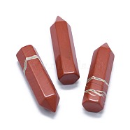 Natural Red Jasper Pointed Beads, No Hole/Undrilled, For Wire Wrapped Pendant Making, Bullet, 36.5~40x10~11mm(X-G-G795-02-10)