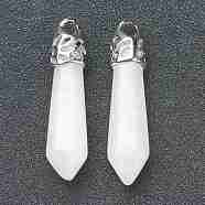 Bullet Natural White Jade Pendants, with Platinum Tone Alloy Findings, 33~40x8~10mm, Hole: 3x2mm(G-E332-C27)