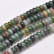 Natural Indian Agate Beads Strands, Rondelle, Dark Green, 6x4mm, Hole: 1mm, about 95~96pcs/strand, 15.1 inch(X-G-F349-01-6x4mm)