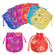 12Pcs 6 Colors Silk Packing Pouches, Drawstring Bags with Mixed Patterns, Mixed Color, 13~13.5x11.4~12cm, 2pcs/color(ABAG-HY0001-03)