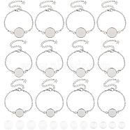 DIY Link Bracelet Making Kits, 12Pcs Dolphin & Cross & Flower & Geometry 304 Stainless Steel Bracelet, Transparent Glass Cabochons and Plastic Ear Nuts, Stainless Steel Color, 24pcs/box(DIY-UN0002-65)