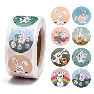 Easter Stickers, Adhesive Labels Roll Stickers, Gift Tag, for Envelopes, Party, Presents Decoration, Flat Round, Colorful, Rabbit Pattern, 25mm, about 500pcs/roll(DIY-P008-D02)