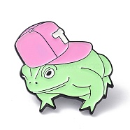 Cartoon Frog with Hat Enamel Pin, Animal Alloy Enamel Brooch Pin for Clothes Bags, Electrophoresis Black, Pink, 26x25x11mm, Pin: 1mm(JEWB-P008-F05)
