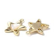 Natural White Shell Star Pendants, Brass Star Charms, Real 18K Gold Plated, 19x17x3mm, Hole: 1.6mm(BSHE-Z003-01G)