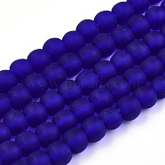 Transparent Glass Beads Strands, Frosted, Round, Dark Blue, 4~4.5mm, Hole: 0.8mm, about 97~99pcs/strand, 14.76 inch~14.96 inch(37.5~38cm)(GLAA-T032-T4mm-MD15)