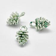 Spray Painted Alloy Charms, Pine Cone, Green, 12x7x7mm, Hole: 2mm(PALLOY-K077-01E)