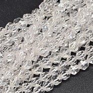 Faceted Natural Quartz Crystal Beads Strands, Rock Crystal Beads, Star Cut Round Beads, 8x7mm, Hole: 1mm, about 49pcs/strand, 15.7 inch(G-K066-08-8mm)