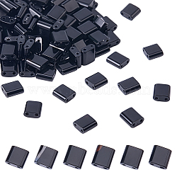 100Pcs Natural Dyed & Heated Black Onyx Beads, Rectangle, 2-Hole, 5.5x5x2.5mm, Hole: 0.9mm(G-NB0005-95B)