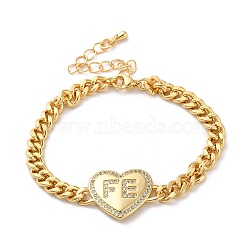 Brass Micro Pave Clear Cubic Zirconia Heart Cuban Link Chains Bracelets for Women, Real 16K Gold Plated, 6-7/8 inch(17.6cm), Heart: 18.5x20.5x2.5mm(BJEW-M322-01G)