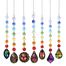 Quartz Crystal Pendant Decorations, with Iron Chains, Mixed Shape, Colorful, 430~438mm, Pendants: 200~205x4~4.5mm, about 7Pcs/Set(HJEW-M007-05B-P)