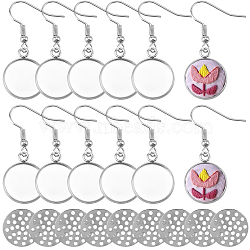 40Pcs 304 Stainless Steel Earring Hooks, with Blank Pendant Trays, Flat Round, 40Pcs Iron Finger Ring Brooch Sieve Findings, Platinum & Stainless Steel Color, 37mm(DIY-SC0033-77B)