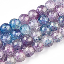 Baking Painted Crackle Glass Bead Strands, with Gold Powder, Round, Medium Orchid, 8mm, Hole: 1.2mm, about 103pcs/strand, 30.08~30.7''(76.4~78cm)(DGLA-R053-03M-A)