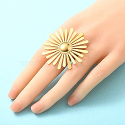 Flower 304 Stainless Steel Cuff Rings, Real 18K Gold Plated, 44.5mm, Inner Diameter: Adjustable(RJEW-E437-02G)