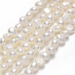 Natural Cultured Freshwater Pearl Beads Strands, Two Sides Polished, Linen, 4.5~5.5x3.5~4x3mm, Hole: 0.7mm, about 84pcs/strand, 13.78~13.9''(35~35.3cm)(PEAR-A005-05D-01)