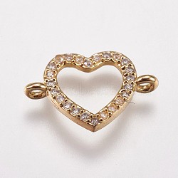 Brass Micro Pave Cubic Zirconia Links, Heart, Clear, Golden, 10.5x16x2mm, Hole: 1.5mm(KK-I614-052G)