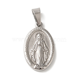 Non-Tarnish 304 Stainless Steel Pendants, Religious, Oval with Saint Charm, Stainless Steel Color, 23.5x14.5x3mm, Hole: 6.5x4mm(STAS-B073-01C-P)