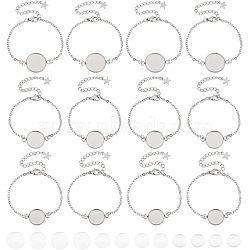 DIY Link Bracelet Making Kits, 12Pcs Dolphin & Cross & Flower & Geometry 304 Stainless Steel Bracelet, Transparent Glass Cabochons and Plastic Ear Nuts, Stainless Steel Color, 24pcs/box(DIY-UN0002-65)