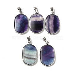 Natural Fluorite Pendants, Brass Oval Charms, Platinum, 35x21x4mm, Hole: 8.6x3.2mm(G-C095-06A-P)