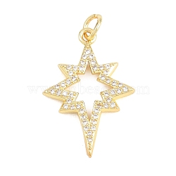 Brass Micro Pave Clear Cubic Zirconia Pendants, Star Charms, Long-Lasting Plated, Rack Plating, Lead Free & Cadmium Free, Real 18K Gold Plated, 24x16.5x3mm, Hole: 3.5mm(KK-F938-04G)