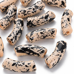 Opaque Spray Painted Acrylic Beads, Two Tone, Curved Tube, Moccasin, 36x13.5x11.5mm, Hole: 4mm, about 148pcs/500g(MACR-S372-001F-B08)