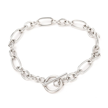 Unisex 304 Stainless Steel Figaro Chain Bracelets, with Toggle Clasps, Stainless Steel Color, 8-1/2 inch(21.5cm)
