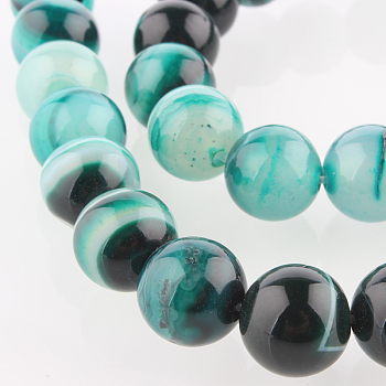 Natural Gemstone Agate Round Bead Strands, Dyed, Dark Cyan, 10mm, Hole: 1mm, about 38pcs/strand, 14.96 inch