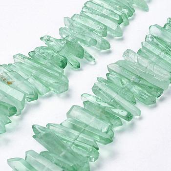 Natural Quartz Crystal Points Beads Strands, Dyed, Nuggets, Pale Green, 15~30x4~8x4~7mm, Hole: 1mm, 8 inch