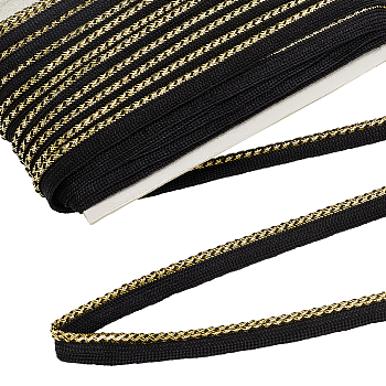 Polyester Braided Lip Cord Trim, Gold Edged Piping Trim for Costume Accessories, Black, 12mm