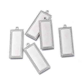 304 Stainless Steel Pendant Cabochon Settings, Plain Edge Bezel Cups, Rectangle, Stainless Steel Color, Tray: 30x10mm, 38.5x15x1.8mm, Hole: 1.6mm