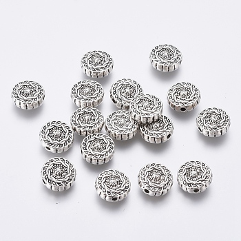 Tibetan Style Alloy Beads, Lead Free & Cadmium Free, Flat Round, Antique Silver Color, 10x4mm, Hole: 1.5mm