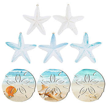 3Pcs Summer Ocean Wood Round Wall Decoration, 5Pcs Ocean Wood Starfish Wall Decoration, for Home Decor, Mixed Color, 190~253x180~260x4.5mm