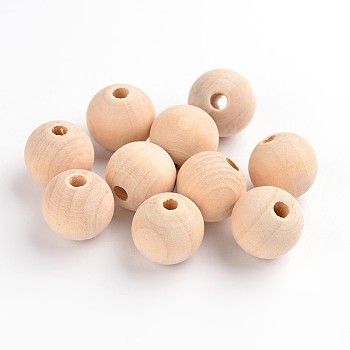 Unfinished Wood Beads, Natural Wooden Loose Beads Spacer Beads, Round, Moccasin, 16mm