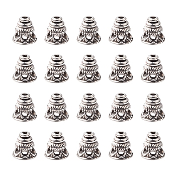 Tibetan Style Alloy Bead Cones, Pagoda, Antique Silver, 7.5x7.5mm, Hole: 1.5mm