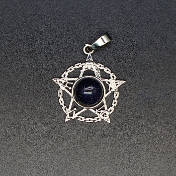 Synthetic Blue Goldstone Pendants, Star Charms, 27x25x6mm