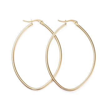 201 Stainless Steel Hoop Earrings, with 304 Stainless Steel Pins, Oval, Golden, 58x40x2mm, 12 Gauge, Pin: 1x0.7mm