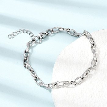 4.5MM 304 Stainless Steel Twisted Oval Link Chain Bracelets for Man and Women, Tarnish Free, Stainless Steel Color, 6.61 inch(16.8cm)