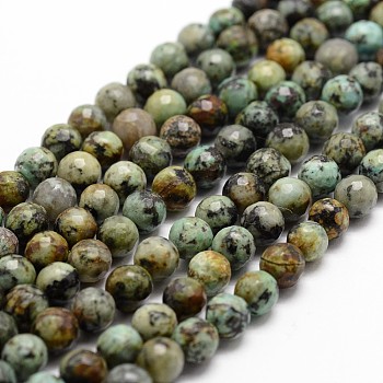 Natural African Turquoise(Jasper) Beads Strands, Faceted, Round, 6mm, Hole: 1mm, about 61pcs/strand, 14.9 inch~15.1 inch