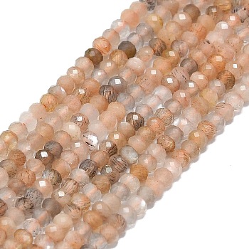 Natural Peach Moonstone Beads Strands, Faceted, Rondelle, 2~2.5x2mm, Hole: 0.5mm, about 223~226pcs/strand, 14.96~15.16 inch(38~38.5cm)
