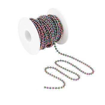 Ion Plating(IP) 304 Stainless Steel Ball Chains, with Spool, Round, Rainbow Color, 3mm, about 32.8 Feet(10m)/roll