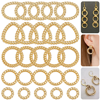 100Pcs 5 Style Alloy Linking Rings, Twisted, Ring/Triangle/Oval, Golden, 6~12x6~10.5x1~1.5mm, 20pcs/style