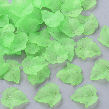 Autumn Theme Transparent Frosted Acrylic Pendants, Maple Leaf, Light Green, 24x22.5x3mm, Hole: 1mm