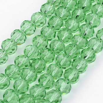 Transparent Glass Bead Strands, Imitate Austrian Crystal, Faceted, Round, Light Green, 8mm, Hole: 1mm, about 65~67pcs/strand, 49~50cm